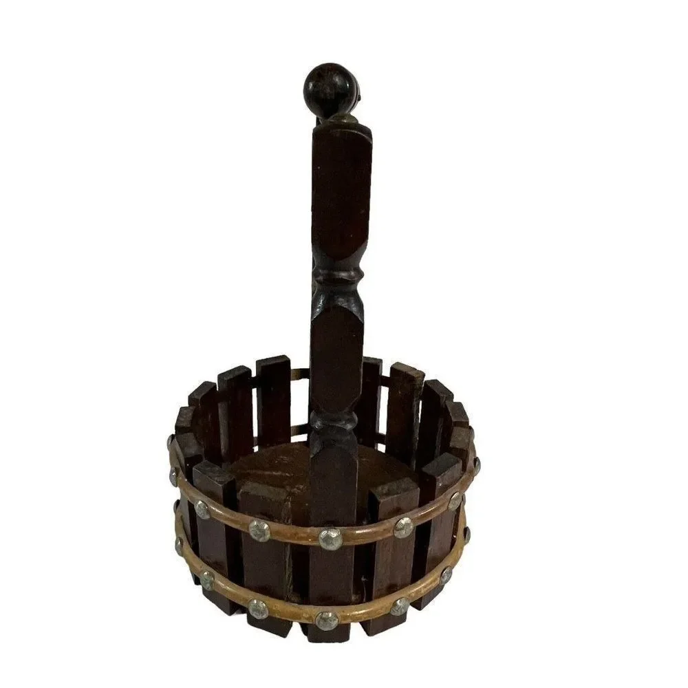 Wood Classic Wishing Well Nut Bowl Cracker Six Nut Chrome Retro Barware Vintage